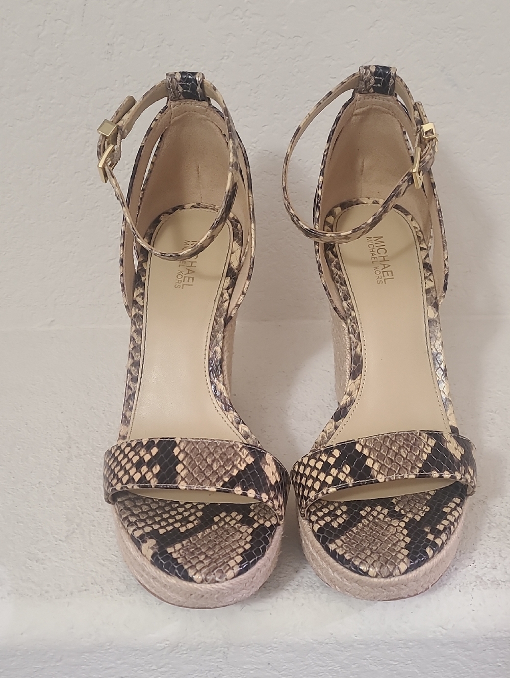 Michael Kors Snake-Print Ankle-Strap Espadrille Wedges